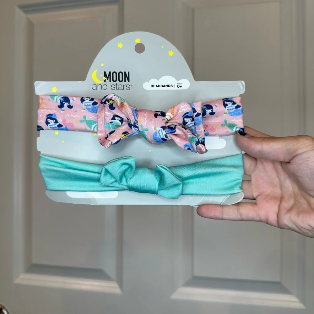 Moon & Stars 2 pcs Bow‎ Headwrap Set Size Newborn+ NWT